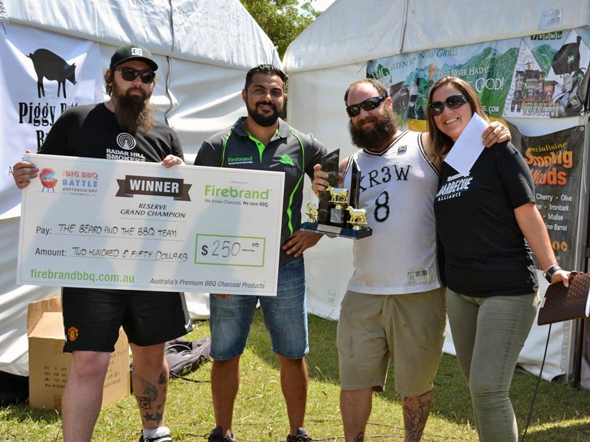 Reserve Grand Champs for the day! Well done. to the Beard & the BBQ boys. Placed 1st in Lamb, 2nd in Beef & 3rd in Chicken. Placed 2nd ovrall on the day.
